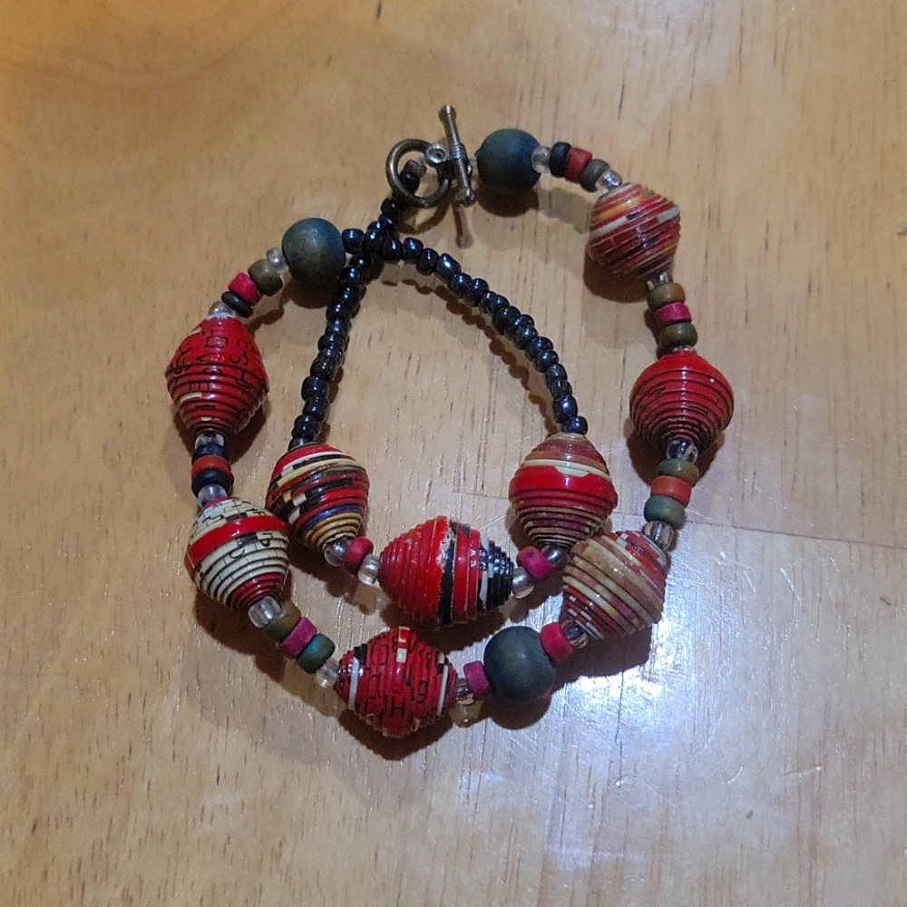 Multi Colored Paper Beaded Bracelet